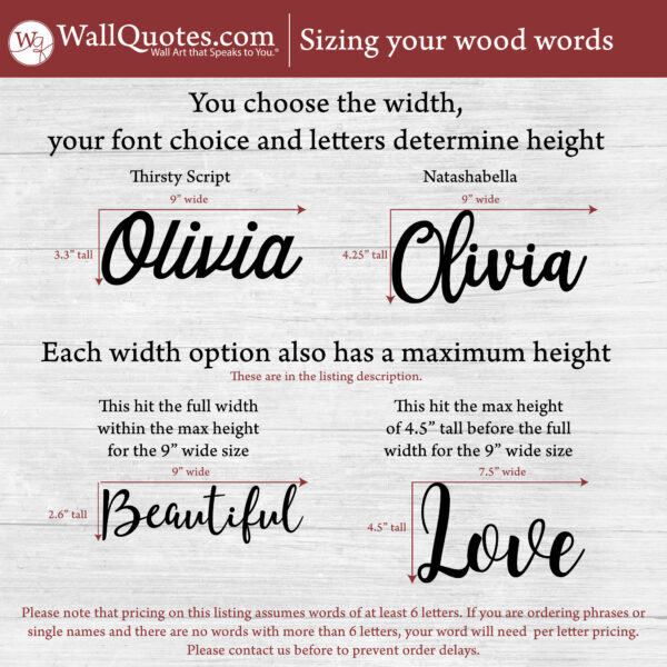 Laser Cut Wood Words Script Connected Letters
