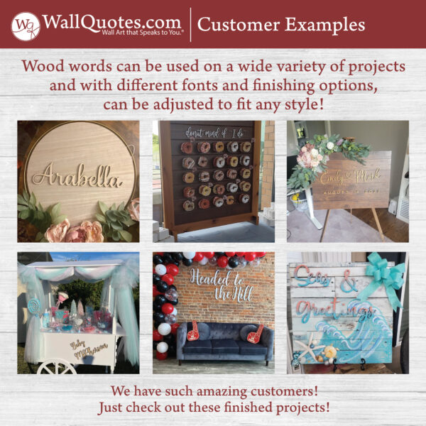 Laser Cut Wood Words Script Connected Letters